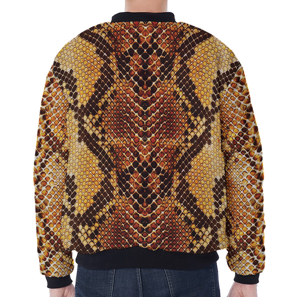 Yellow And Brown Snakeskin Print Zip Sleeve Bomber Jacket