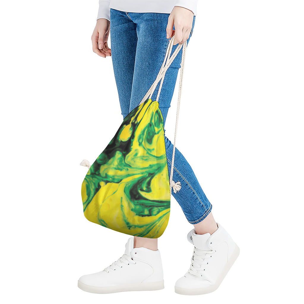 Yellow And Green Acid Melt Print Drawstring Bag
