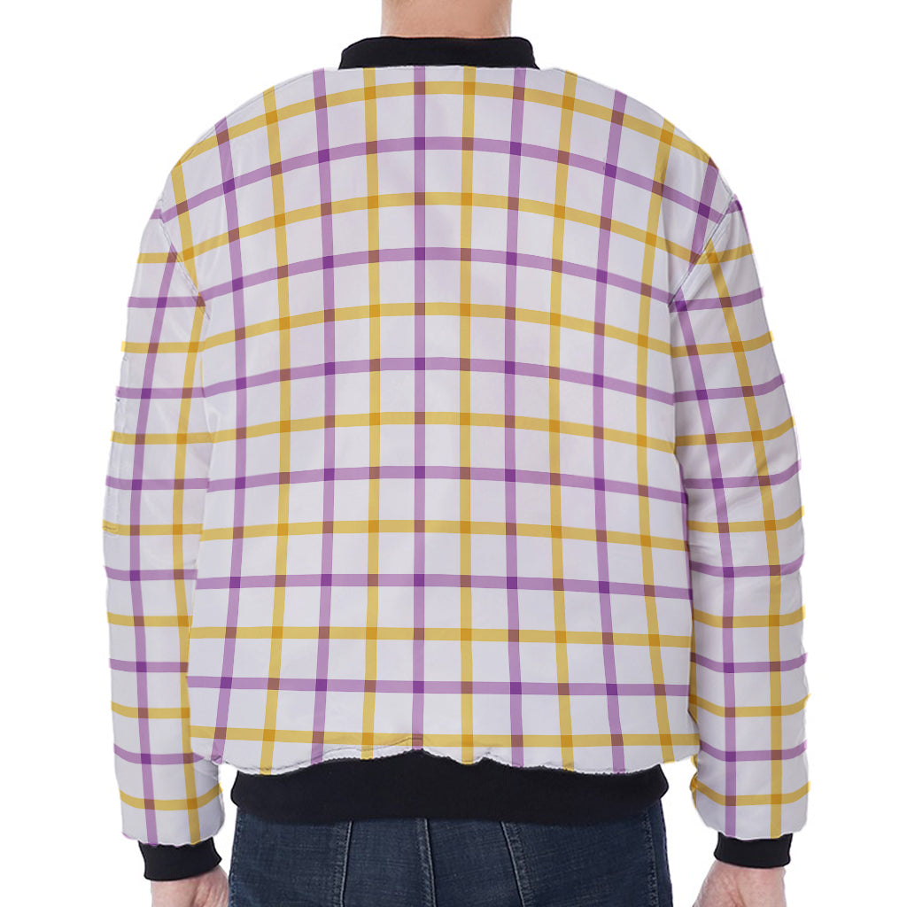 Yellow And Purple Tattersall Print Zip Sleeve Bomber Jacket