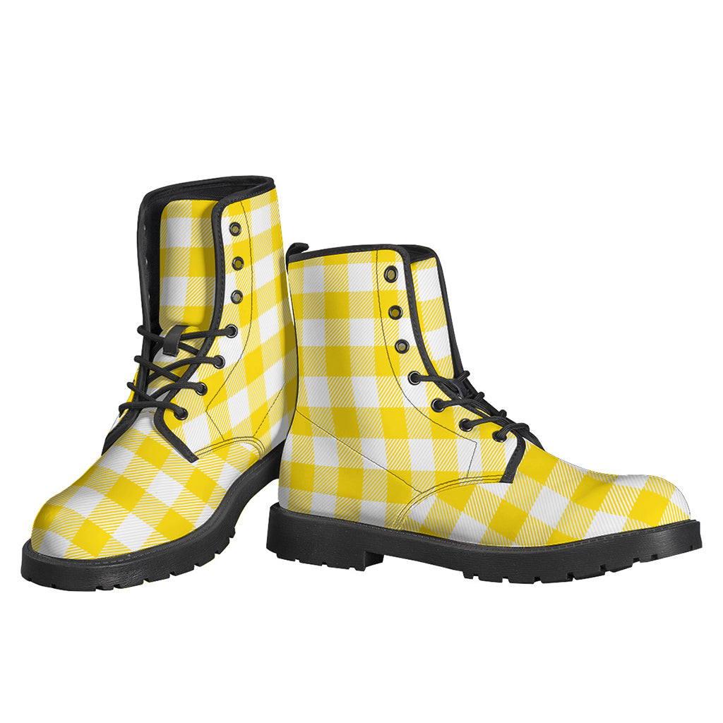 Yellow And White Buffalo Check Print Backpack