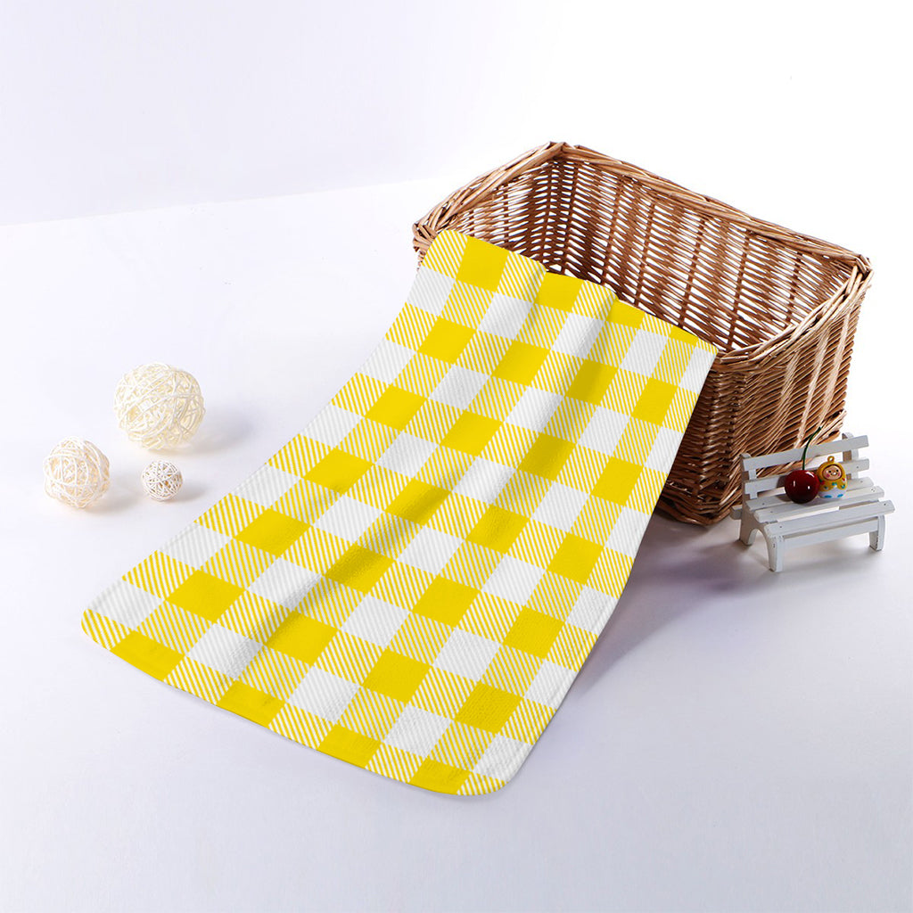 Yellow And White Buffalo Check Print Towel