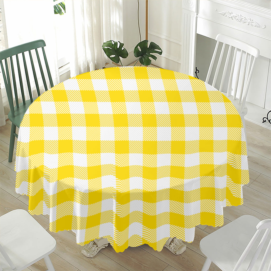 Yellow And White Buffalo Check Print Waterproof Round Tablecloth
