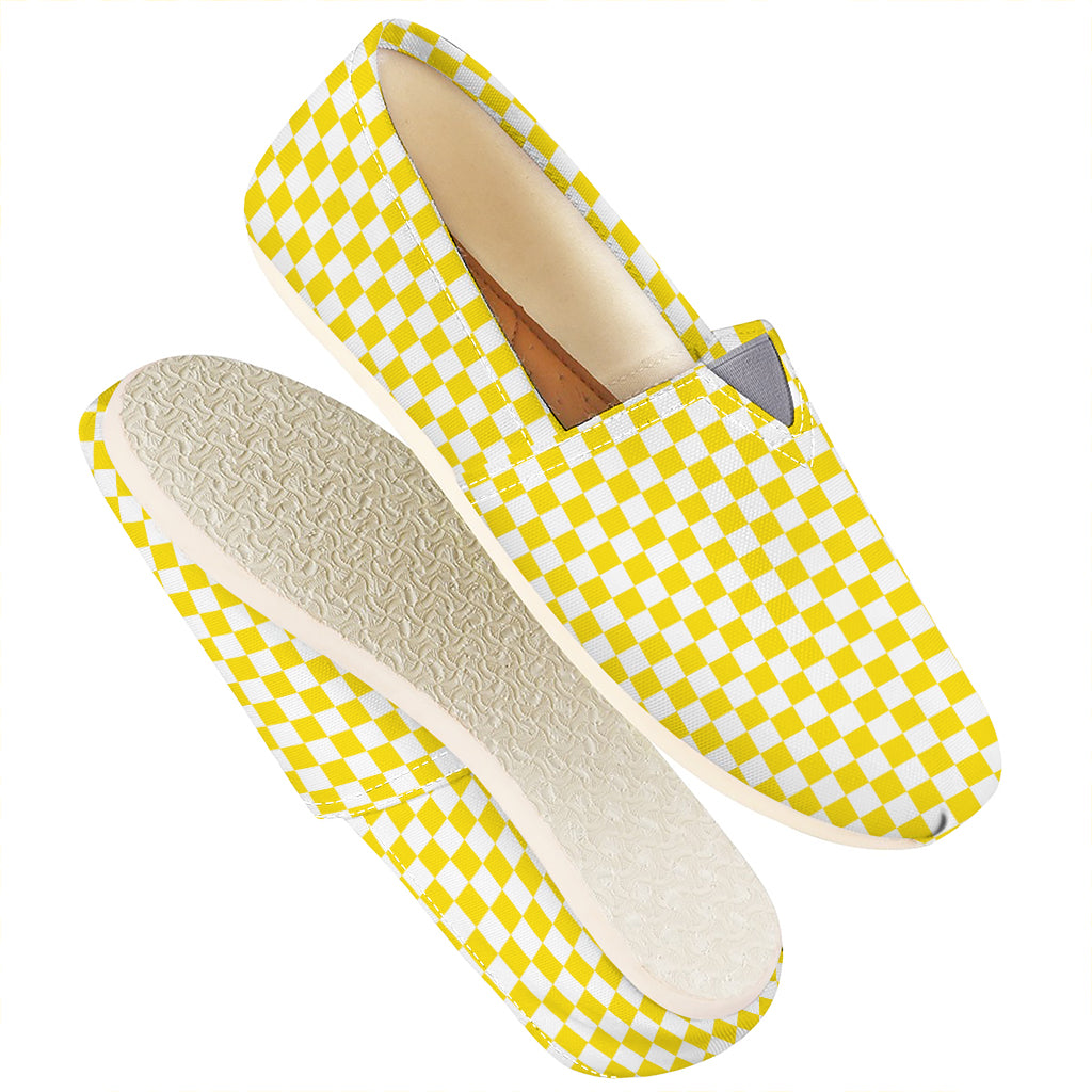 Yellow And White Checkered Pattern Print Casual Shoes