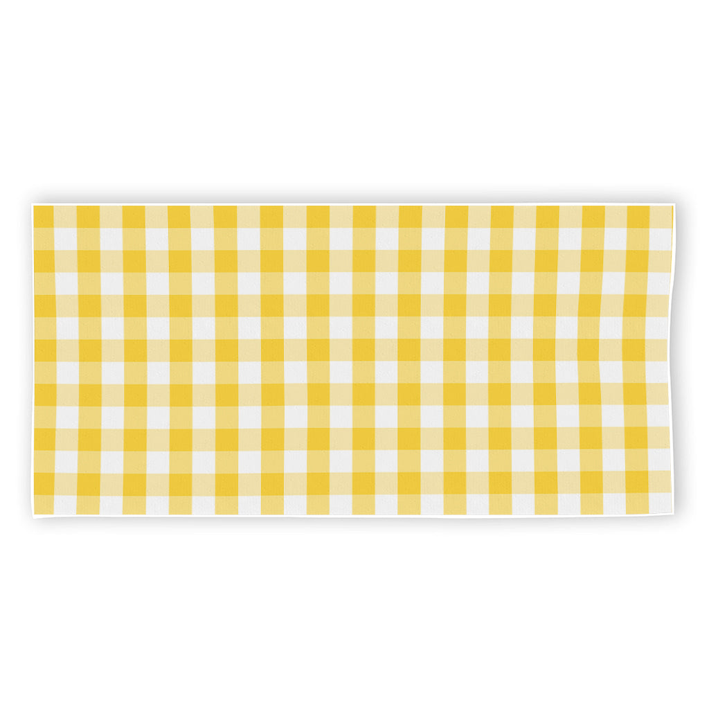 Yellow And White Gingham Pattern Print Beach Towel