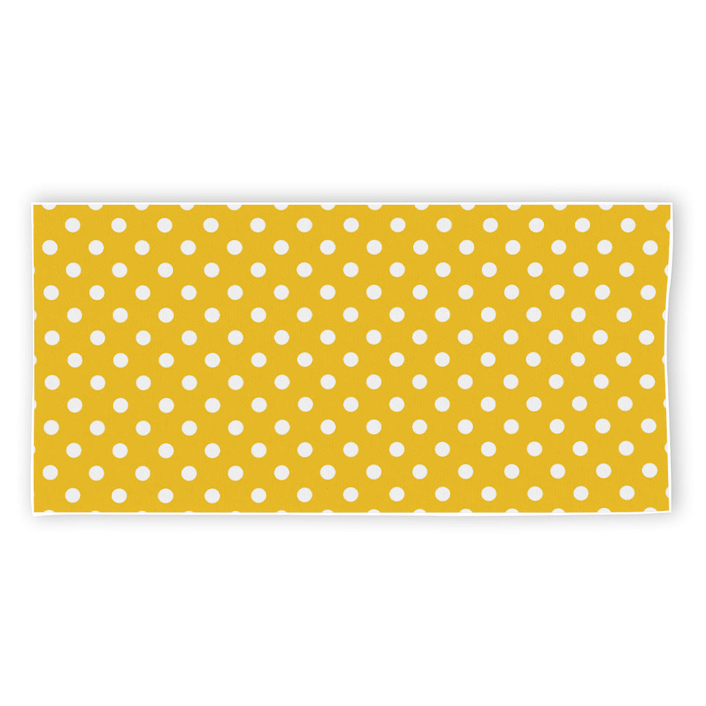 Yellow And White Polka Dot Pattern Print Beach Towel