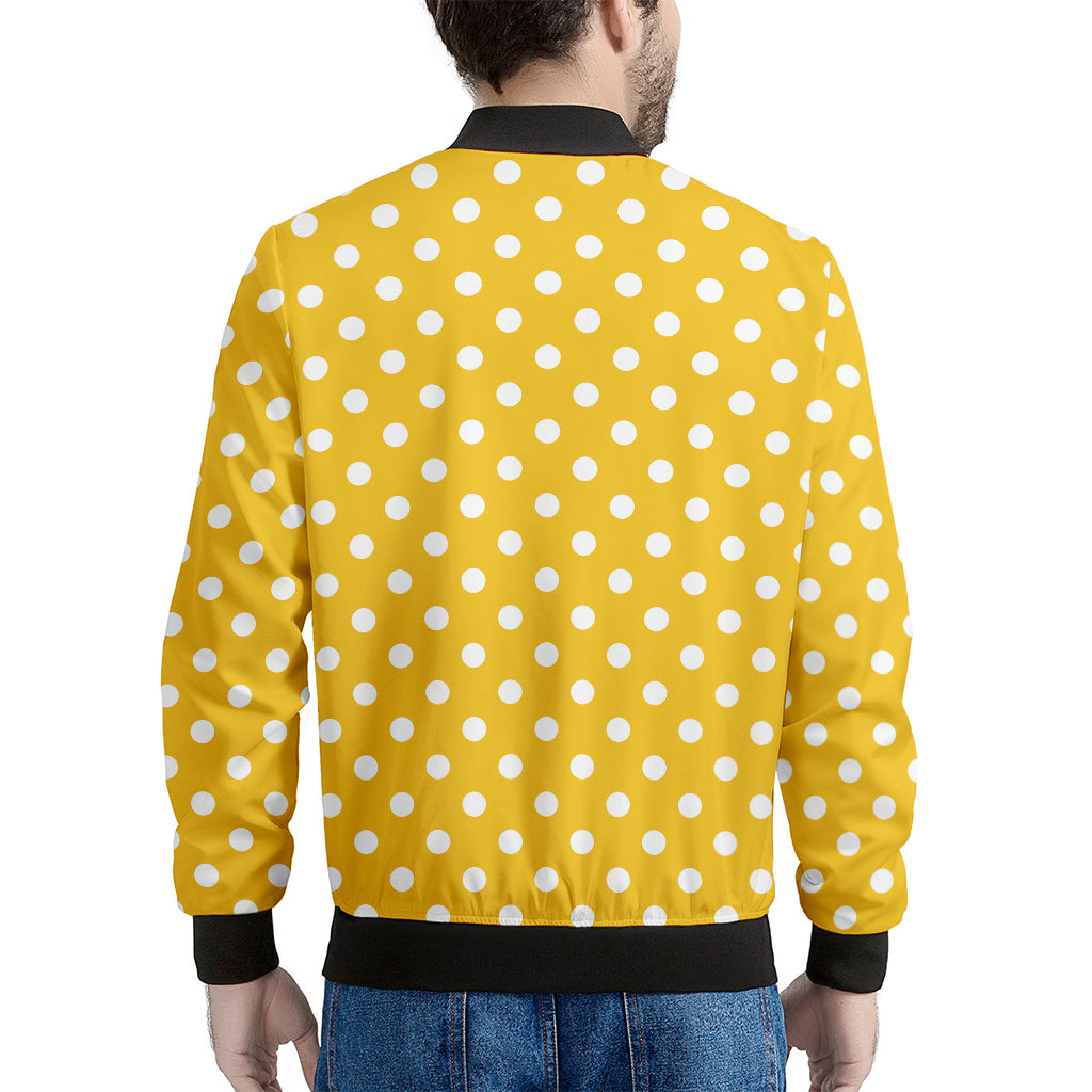 Yellow And White Polka Dot Pattern Print Men's Bomber Jacket