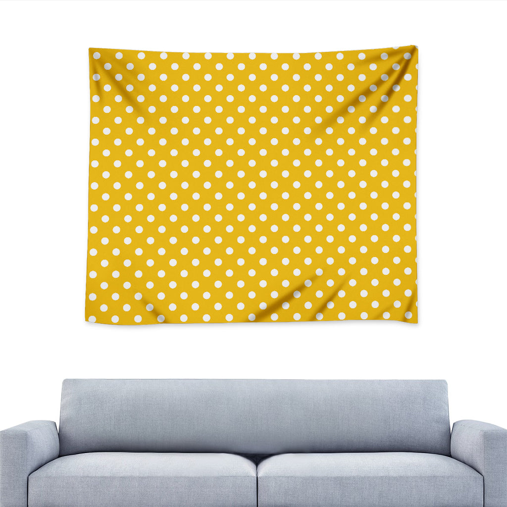Yellow And White Polka Dot Pattern Print Tapestry