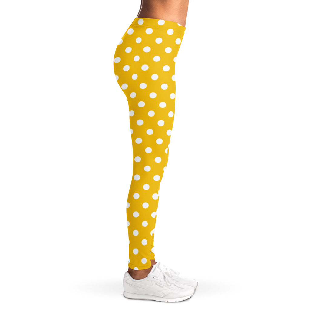 Yellow And White Polka Dot Pattern Print Women's Leggings