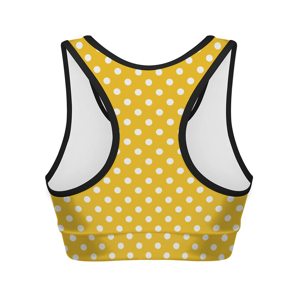 Yellow And White Polka Dot Pattern Print Women's Sports Bra