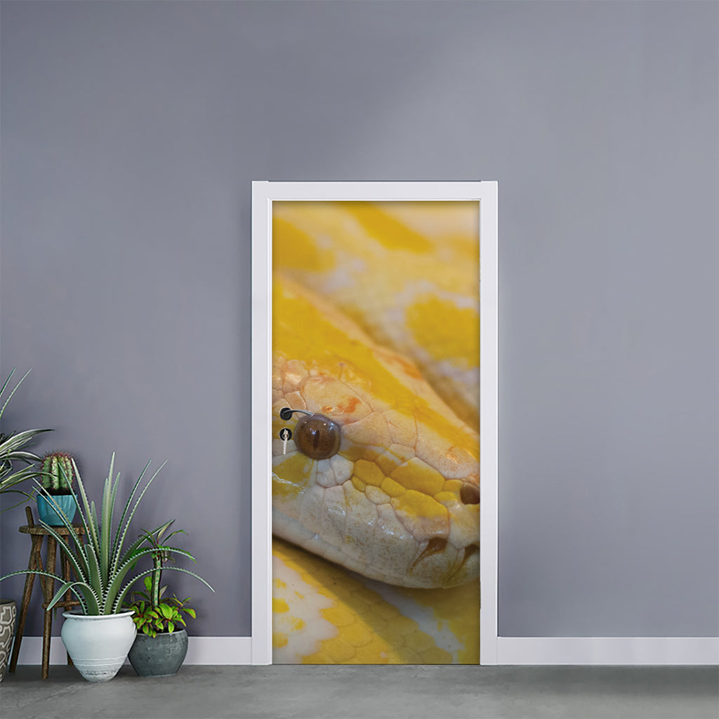 Yellow And White Python Snake Print Door Sticker