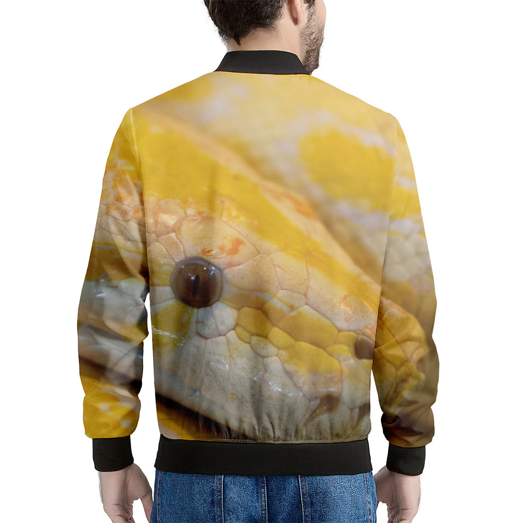 Yellow And White Python Snake Print Men's Bomber Jacket
