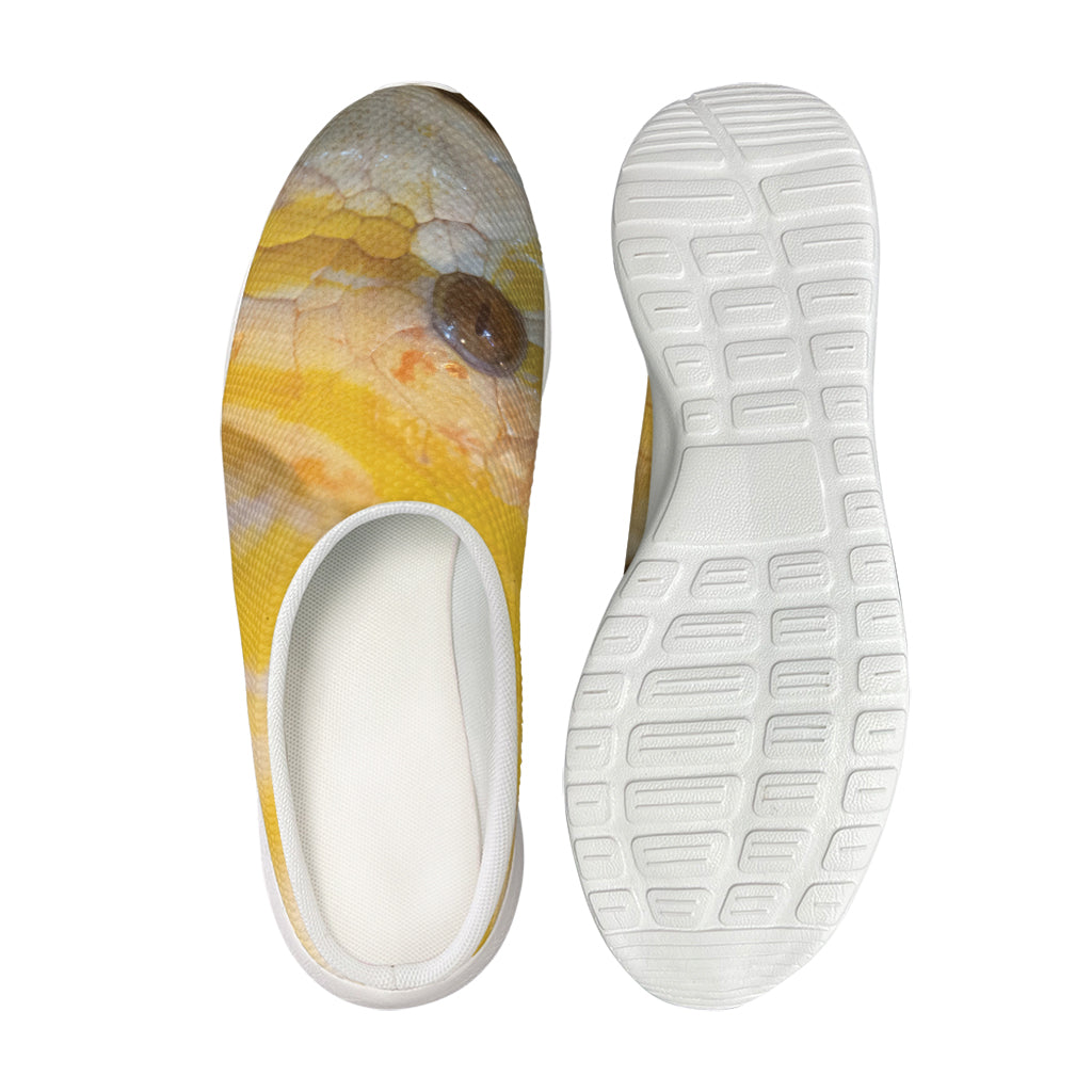 Yellow And White Python Snake Print Mesh Casual Shoes