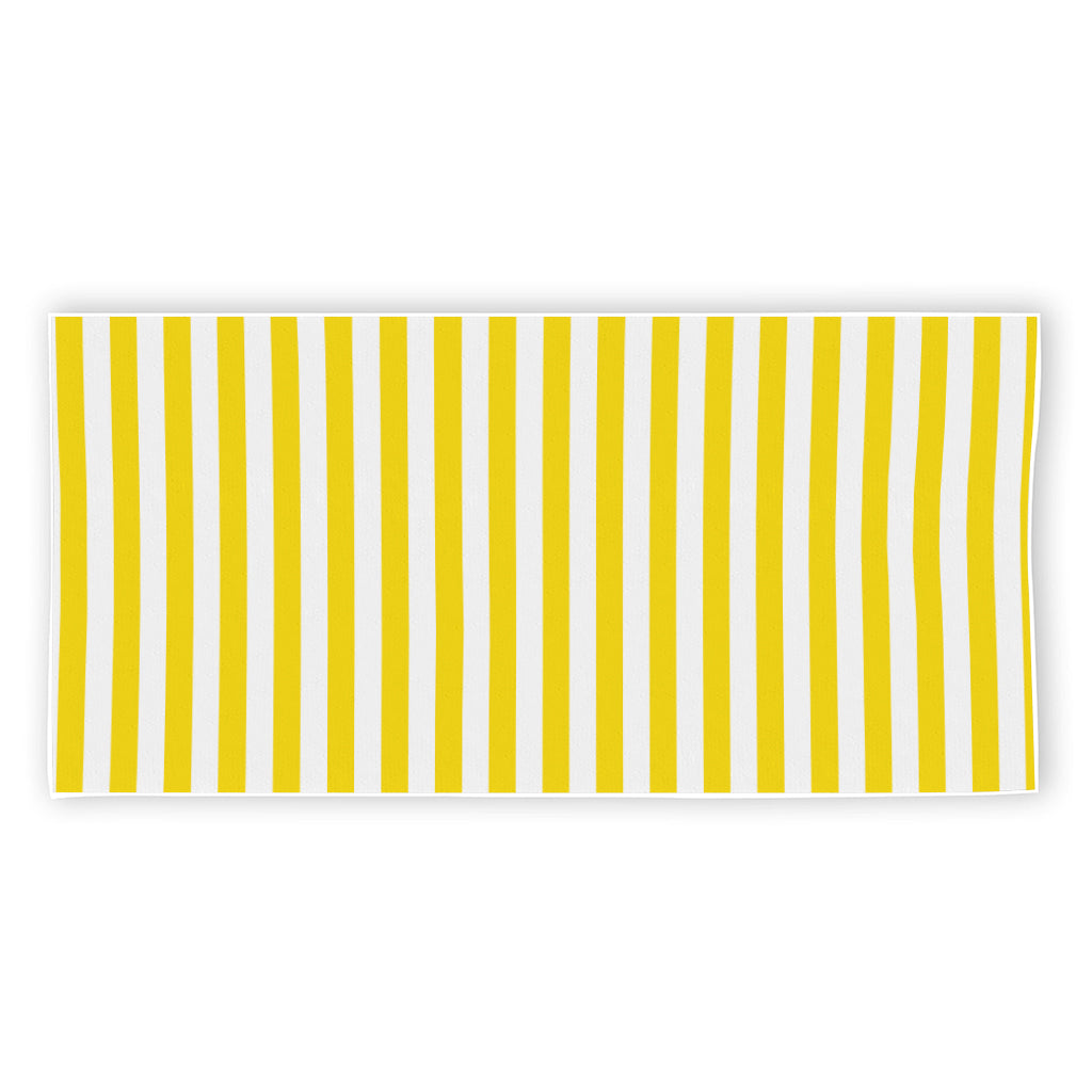 Yellow And White Striped Pattern Print Beach Towel