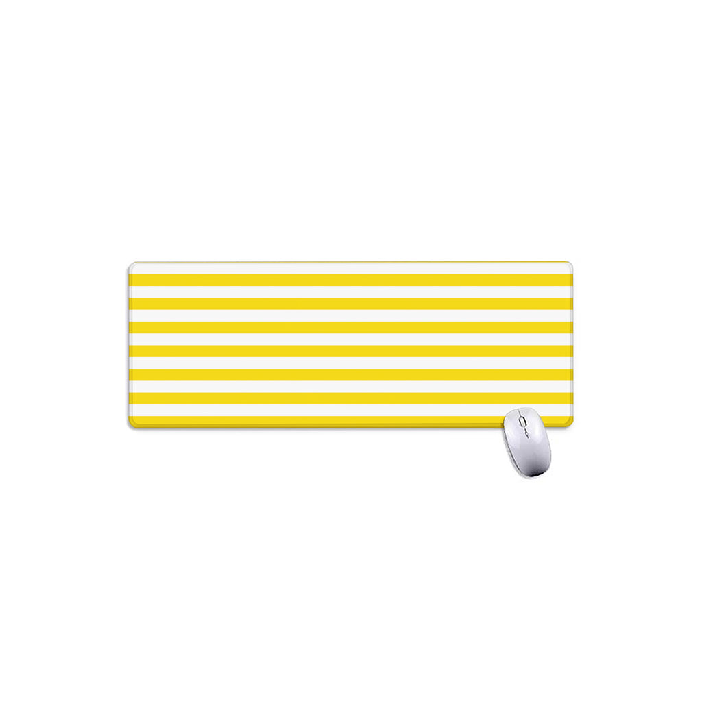 Yellow And White Striped Pattern Print Extended Mouse Pad