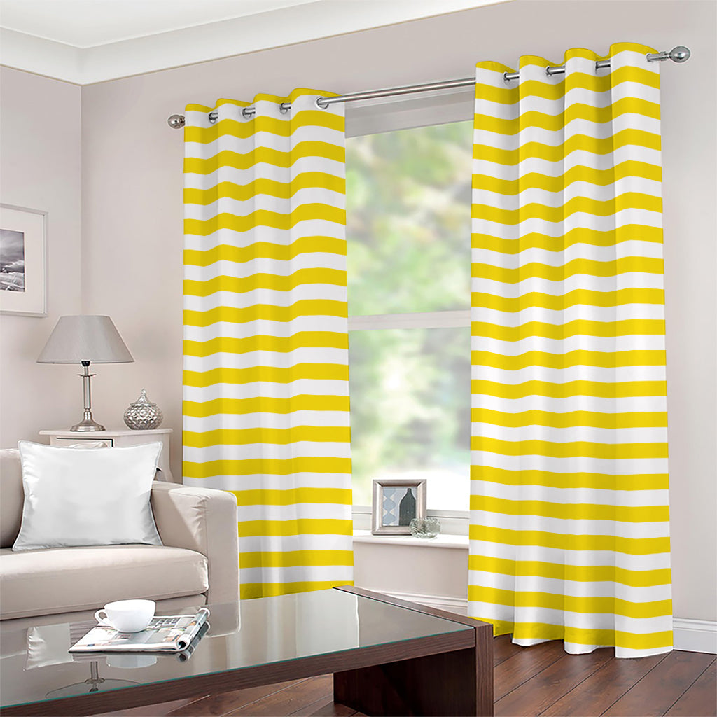 Yellow And White Striped Pattern Print Grommet Curtains