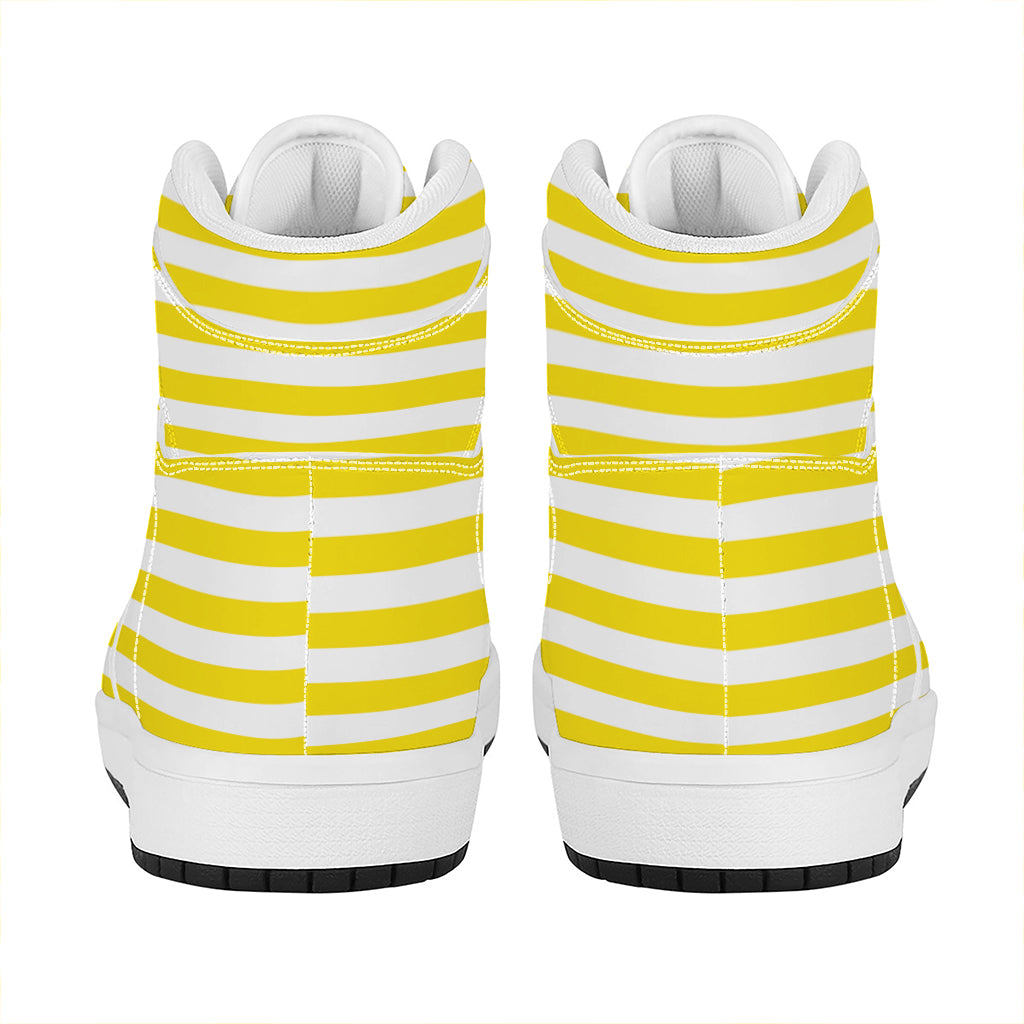Yellow And White Striped Pattern Print High Top Leather Sneakers