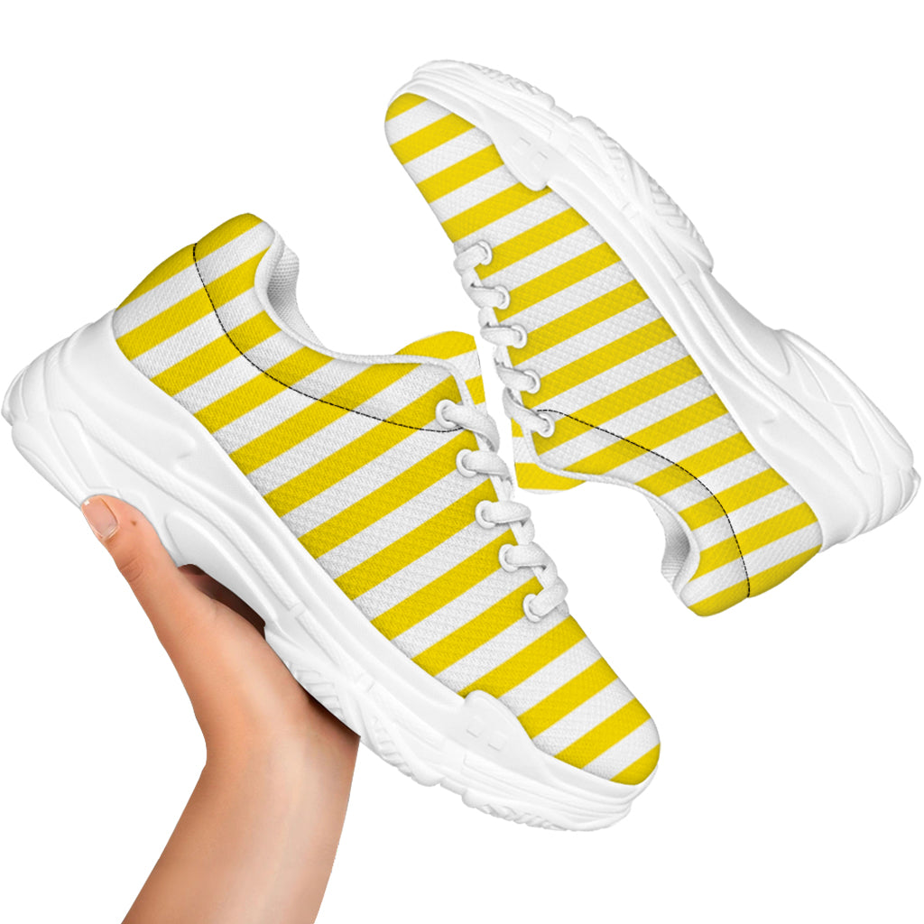 Yellow And White Striped Pattern Print White Chunky Shoes