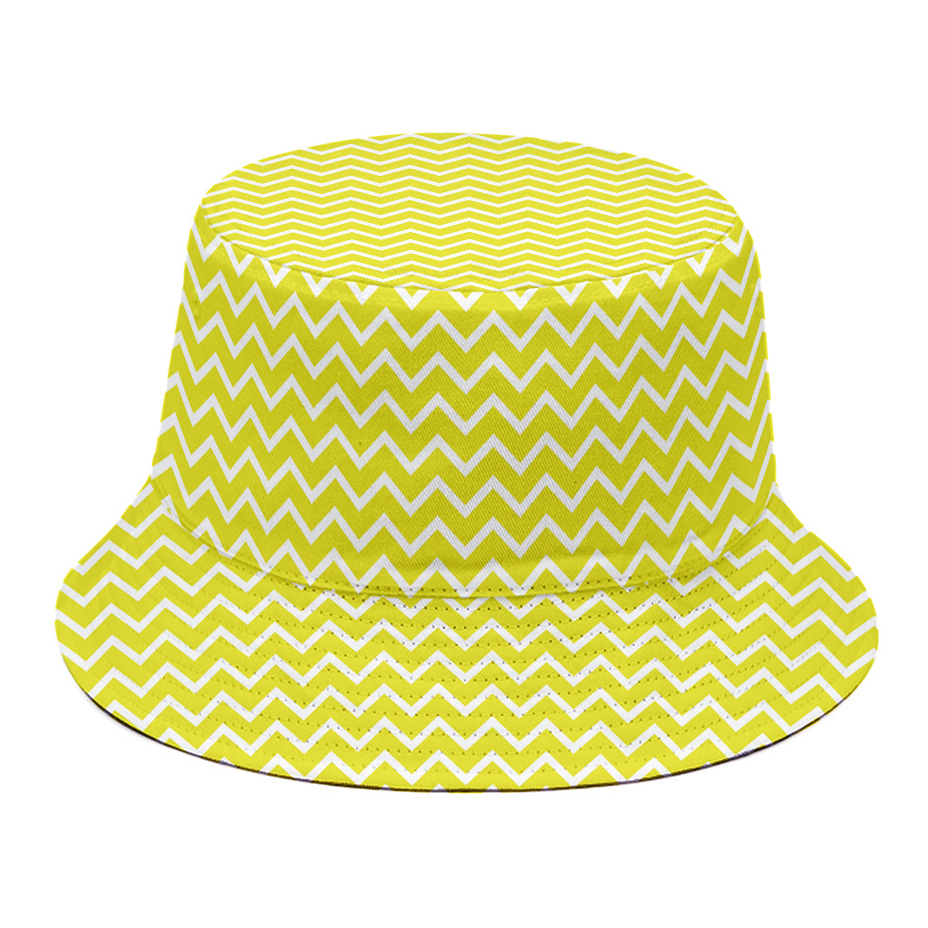 Yellow And White Zigzag Pattern Print Bucket Hat