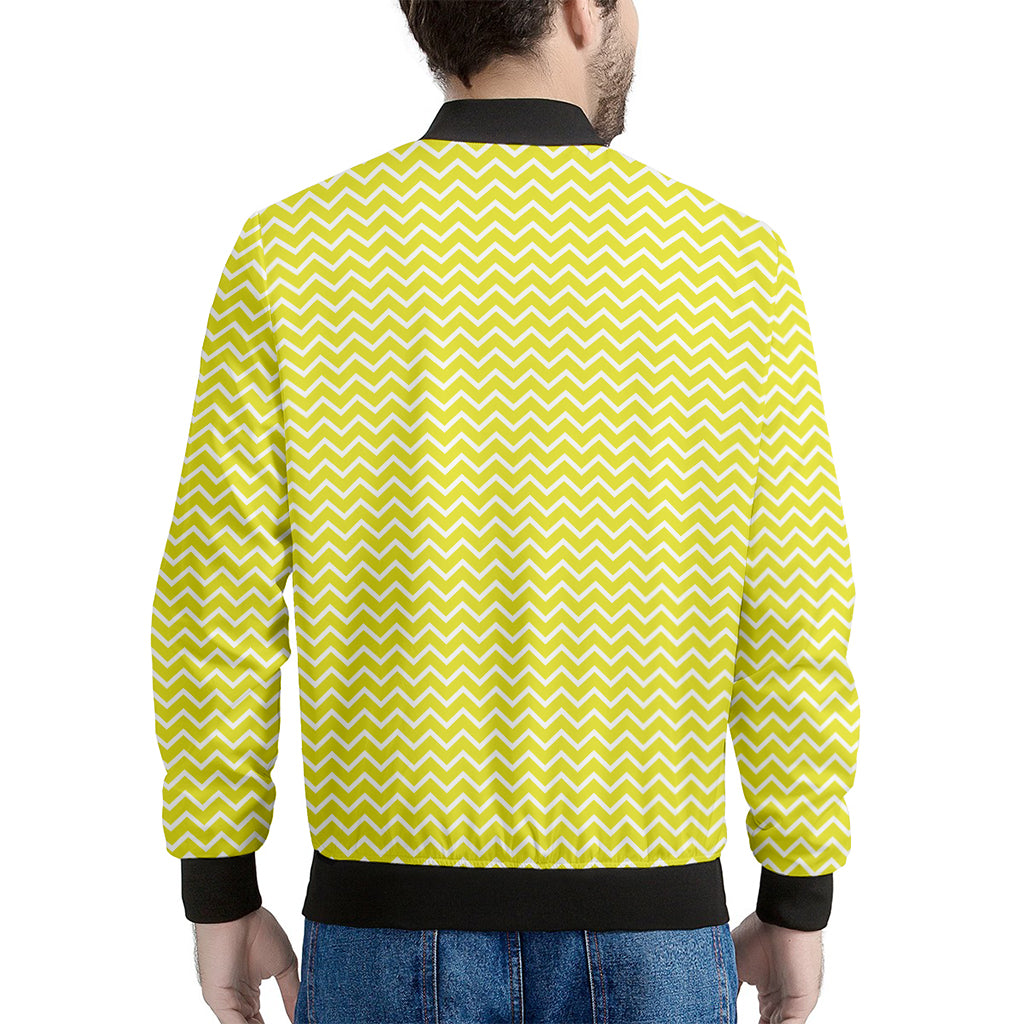 Yellow And White Zigzag Pattern Print Men's Bomber Jacket