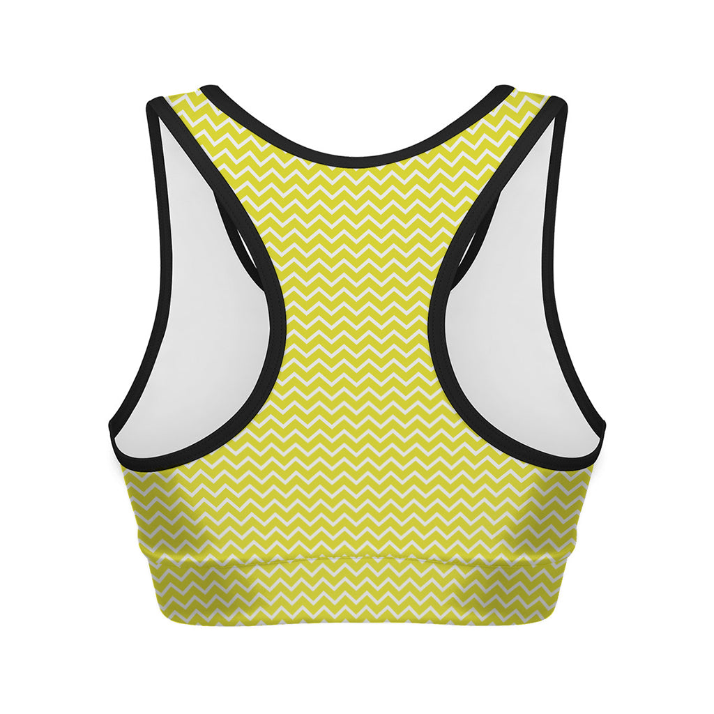 Yellow And White Zigzag Pattern Print Women's Sports Bra