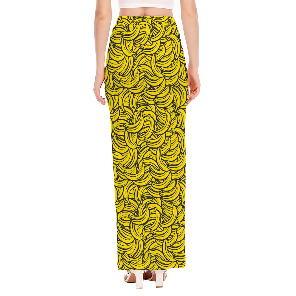 Yellow Banana Pattern Print High Slit Maxi Skirt