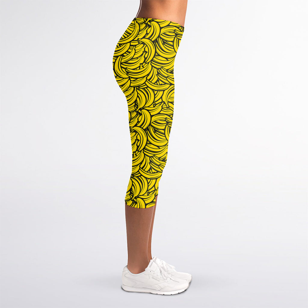 Yellow Banana Pattern Print Women's Capri Leggings