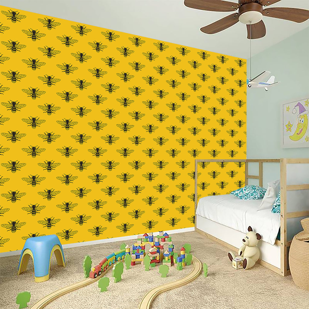 Yellow Bee Pattern Print Wall Sticker