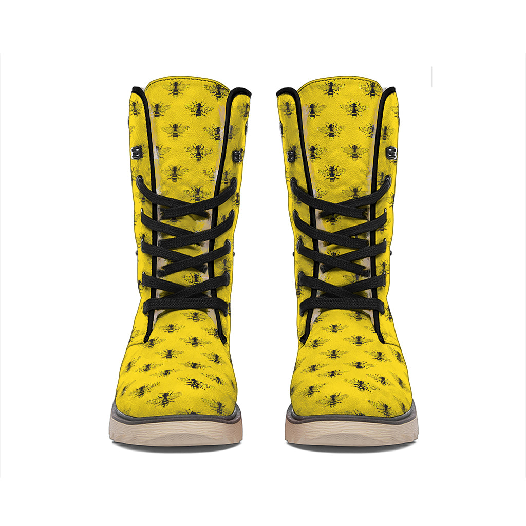 Yellow Bee Pattern Print Winter Boots
