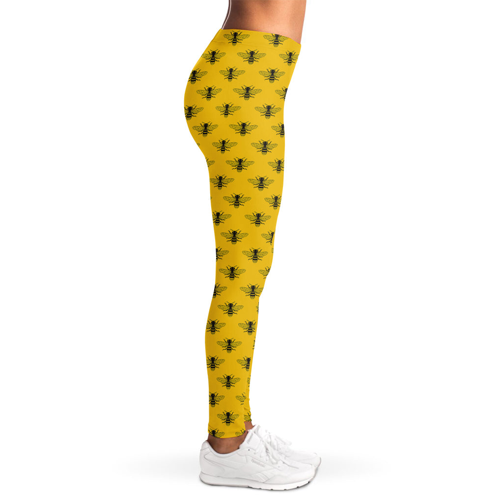 Yellow Bee Pattern Print Women's Leggings