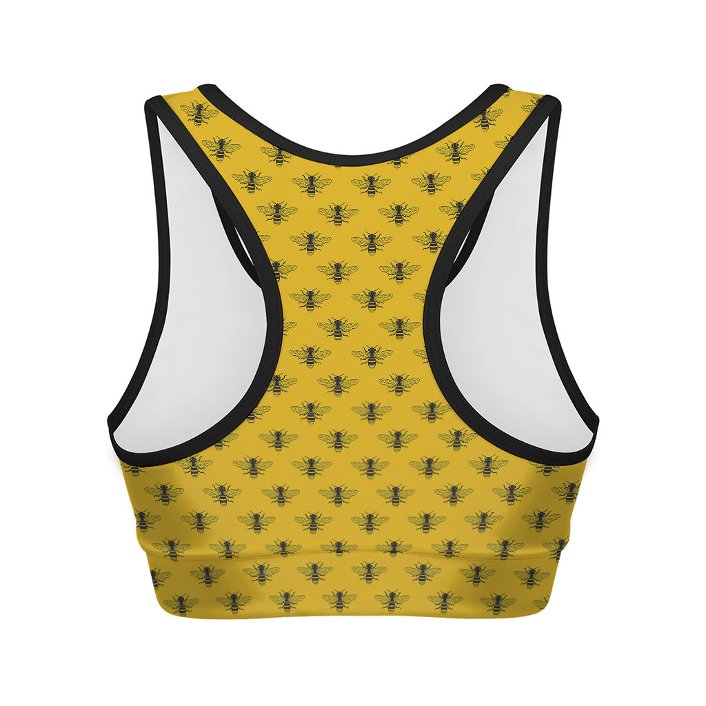 Yellow Bee Pattern Print Women's Sports Bra