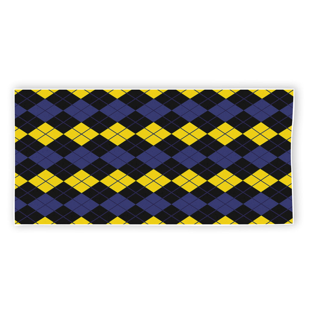 Yellow Black And Blue Argyle Print Beach Towel