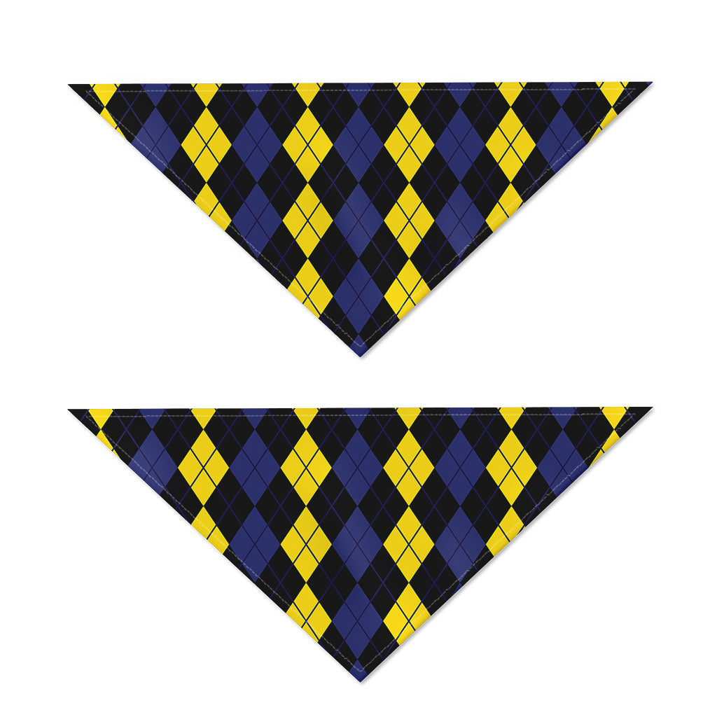 Yellow Black And Blue Argyle Print Dog Bandana