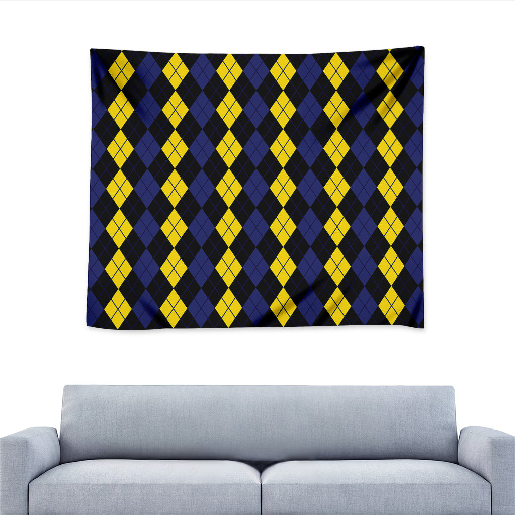 Yellow Black And Blue Argyle Print Tapestry