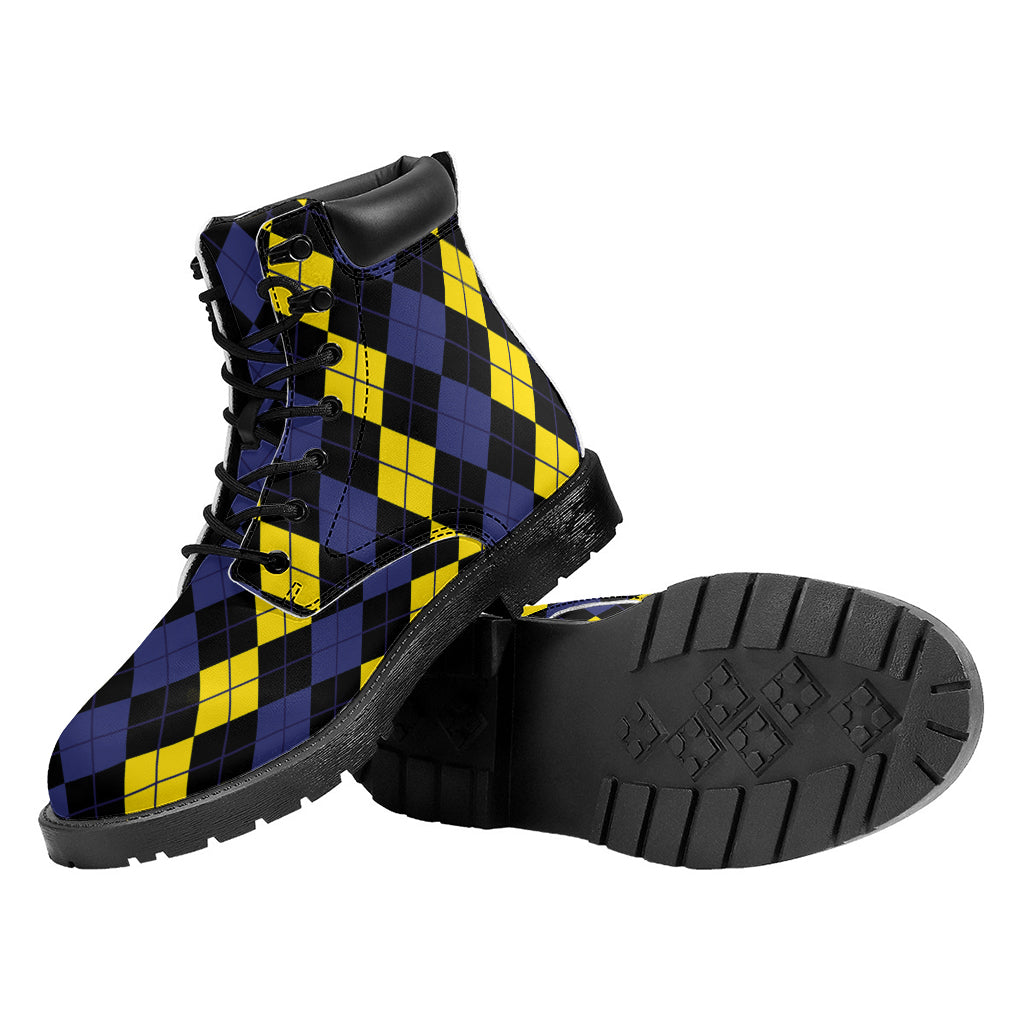 Yellow Black And Blue Argyle Print Work Boots
