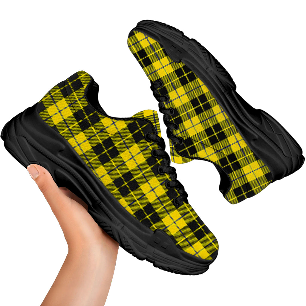 Yellow Black And Blue Tartan Print Black Chunky Shoes