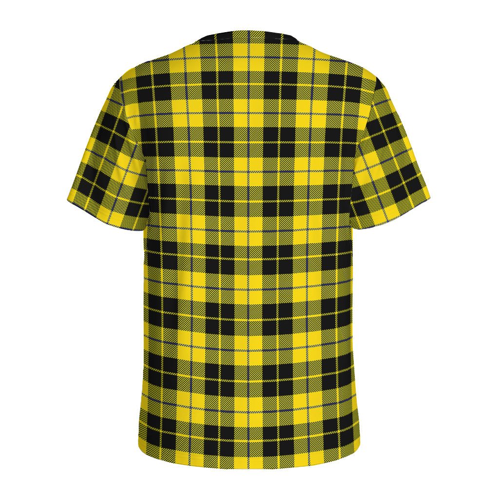 Yellow Black And Blue Tartan Print Men's Sports T-Shirt