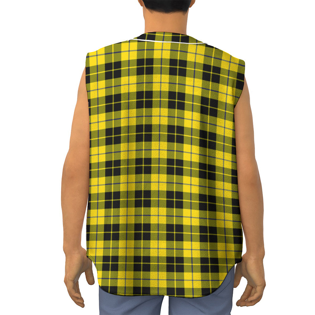 Yellow Black And Blue Tartan Print Sleeveless Baseball Jersey