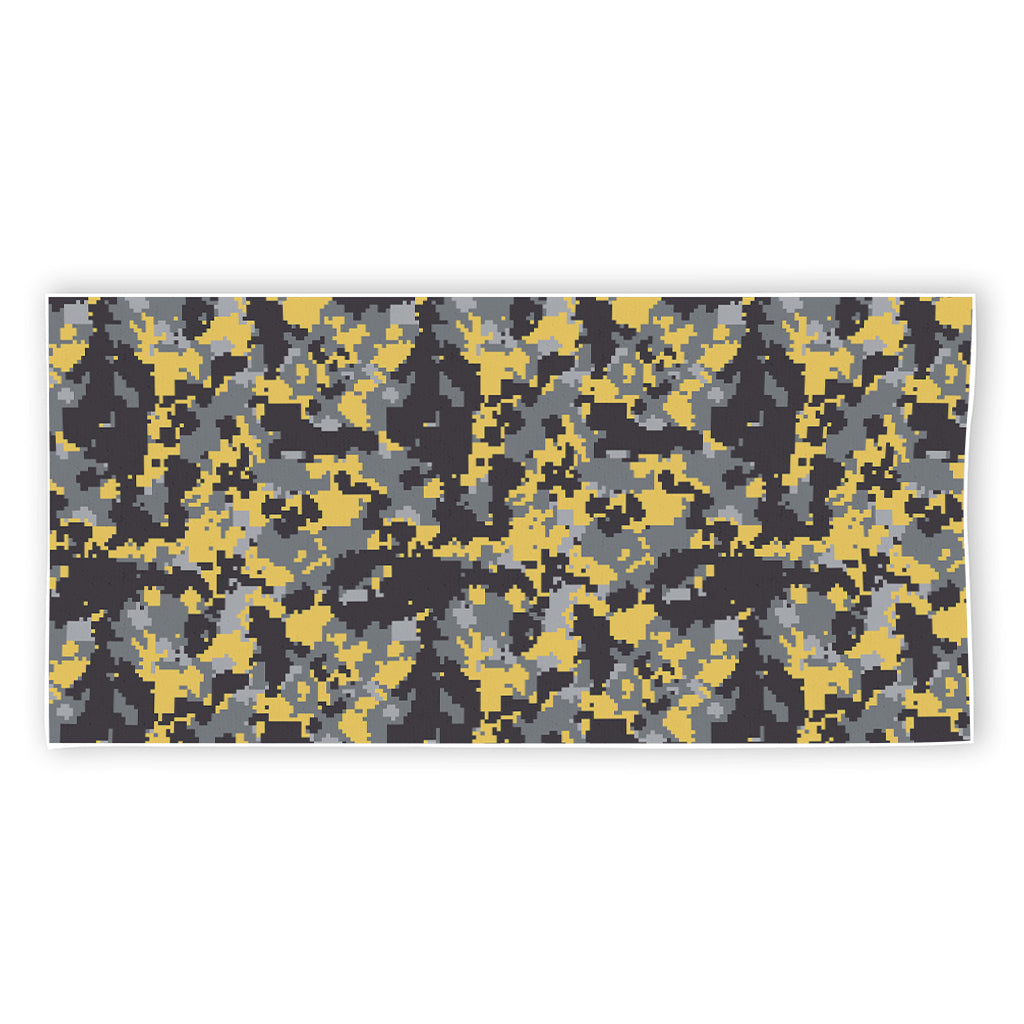 Yellow Black And Grey Digital Camo Print Beach Towel