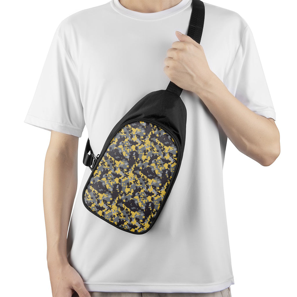 Yellow Black And Grey Digital Camo Print Chest Bag
