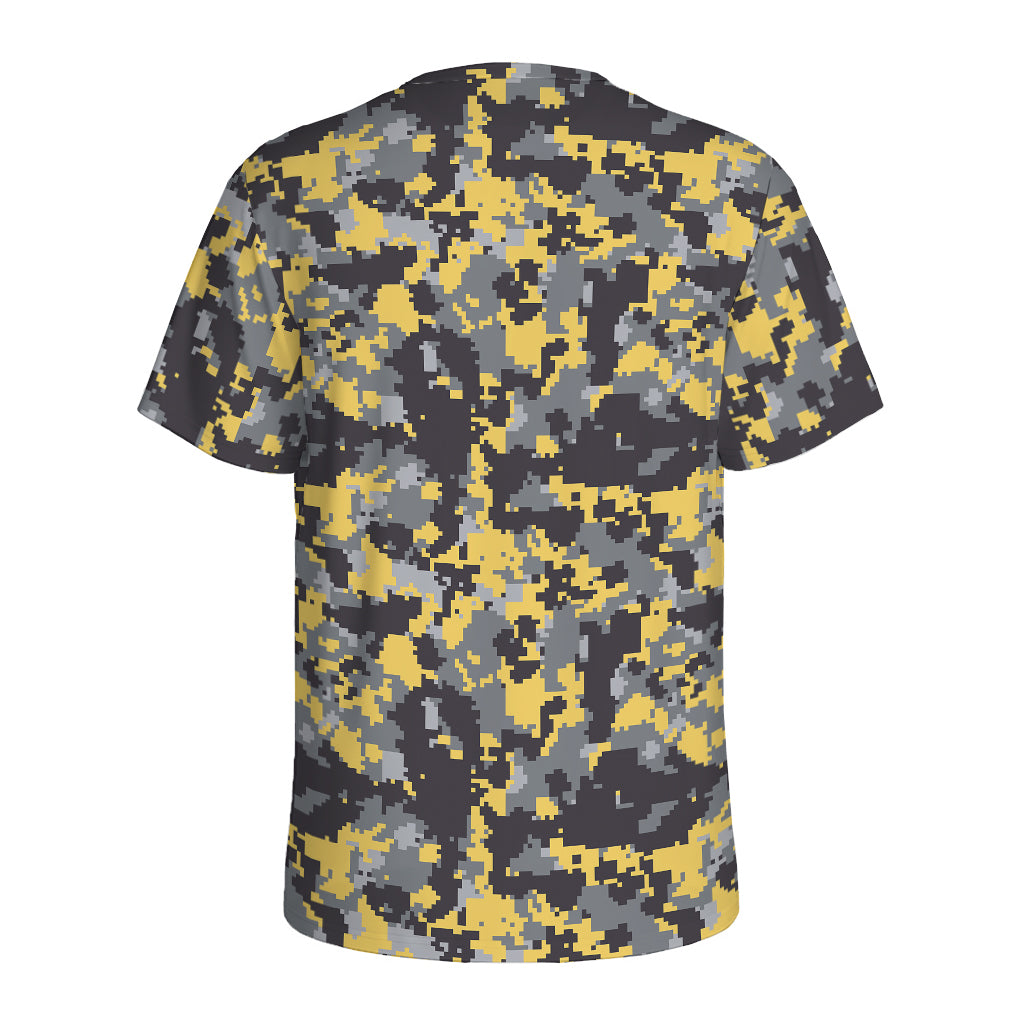 Yellow Black And Grey Digital Camo Print Men's Sports T-Shirt