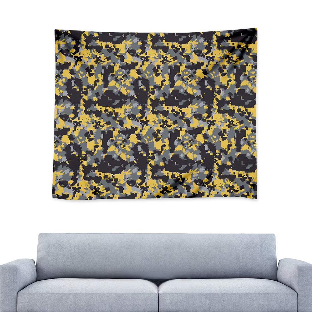 Yellow Black And Grey Digital Camo Print Tapestry