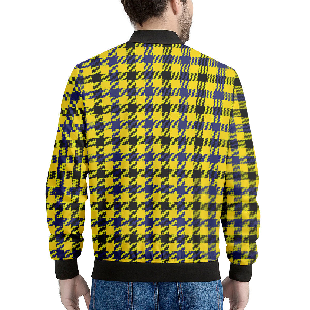 Yellow Black And Navy Plaid Print Men's Bomber Jacket