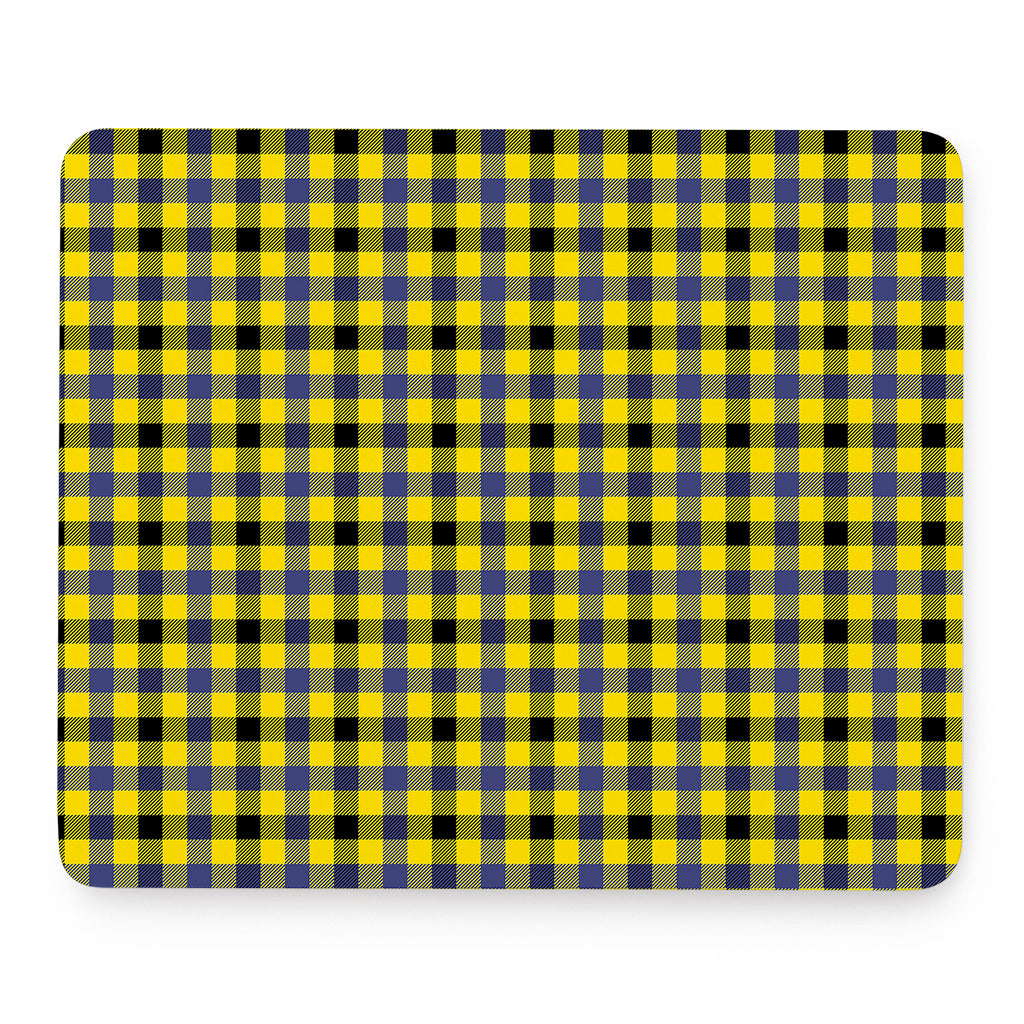 Yellow Black And Navy Plaid Print Mouse Pad