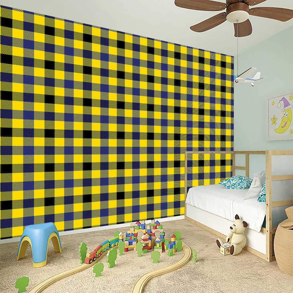 Yellow Black And Navy Plaid Print Wall Sticker