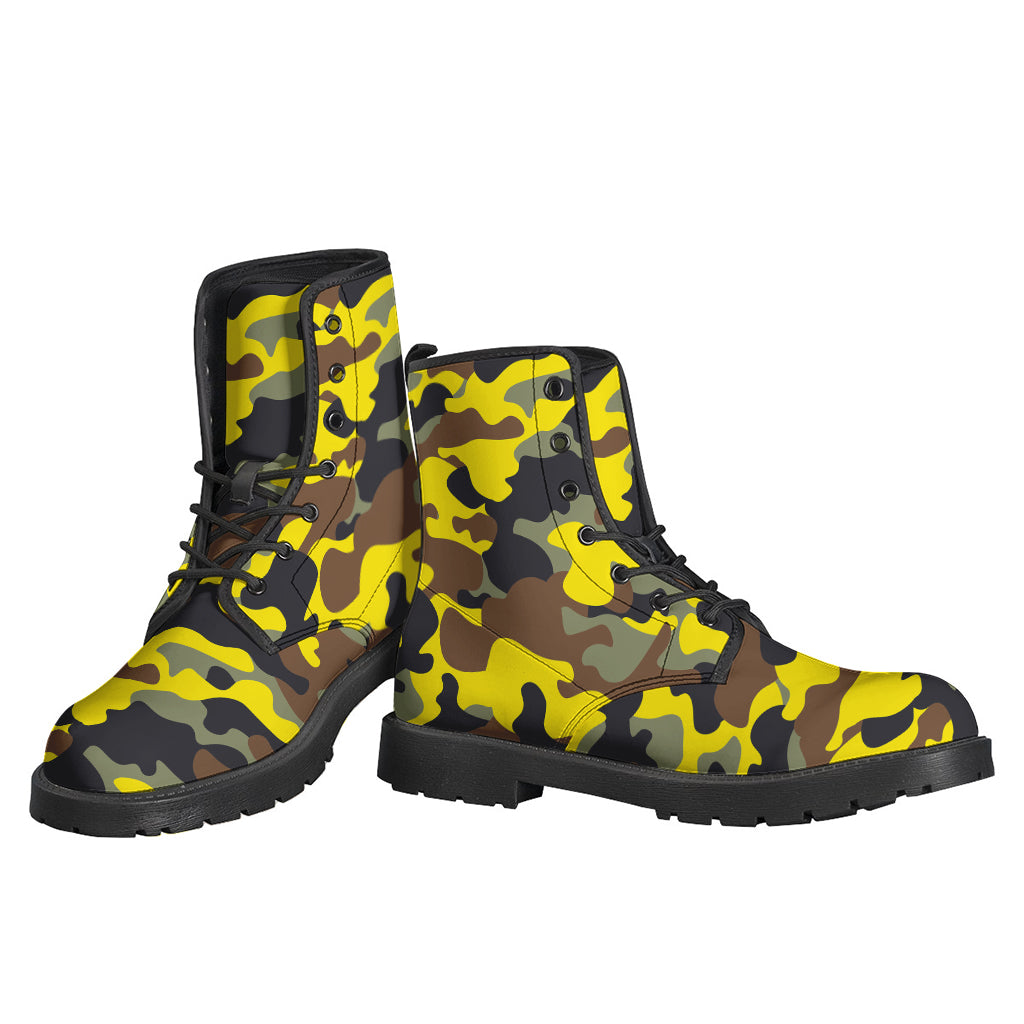 Yellow Brown And Black Camouflage Print Backpack