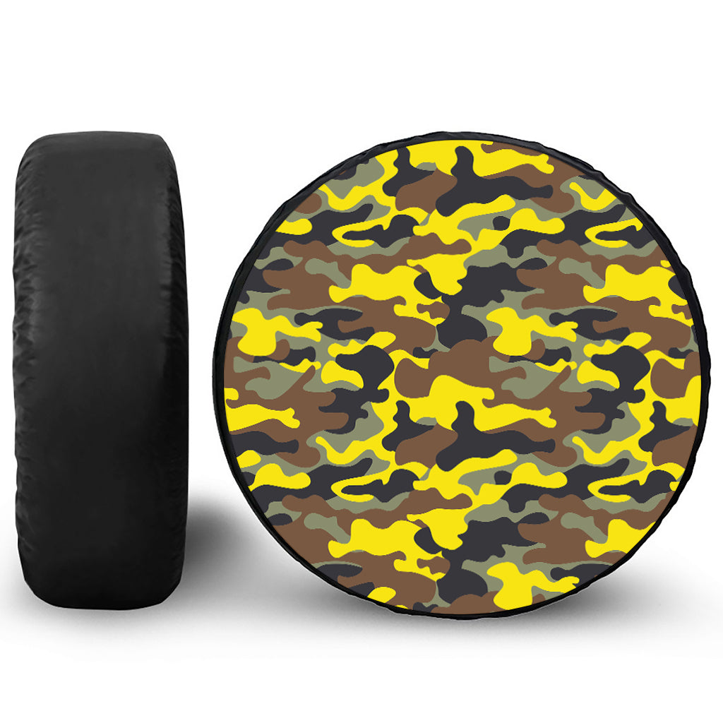 Yellow Brown And Black Camouflage Print Leather Spare Tire Cover