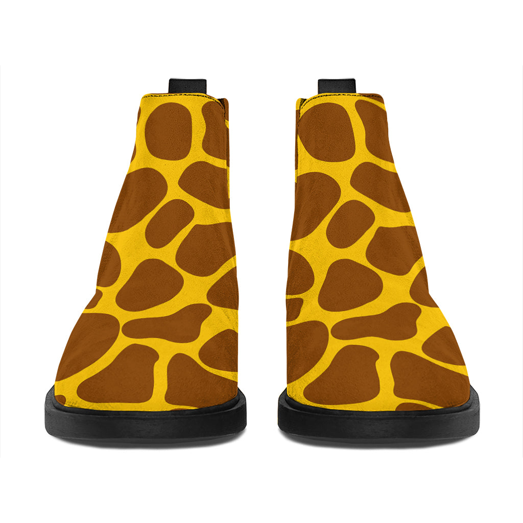Yellow Brown Giraffe Pattern Print Flat Ankle Boots