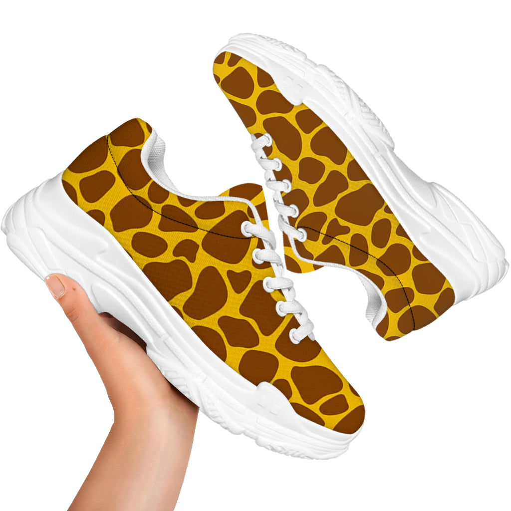 Yellow Brown Giraffe Pattern Print White Chunky Shoes