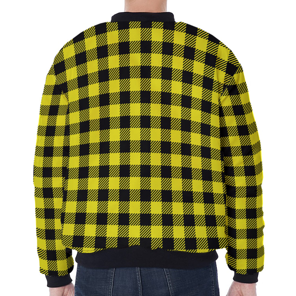 Yellow Buffalo Plaid Print Zip Sleeve Bomber Jacket