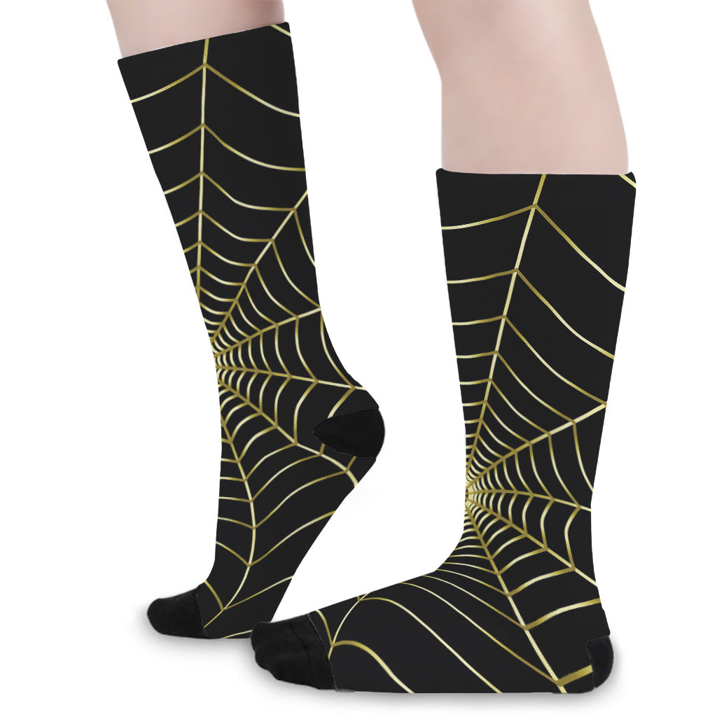 Yellow Cobweb Print Long Socks